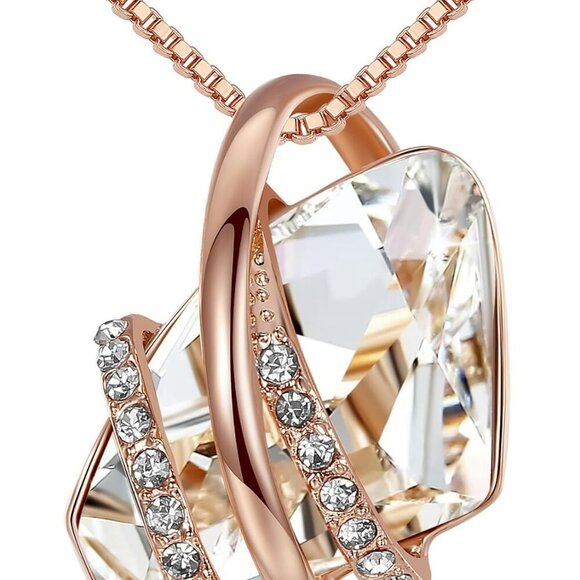 Wish Stone Pendant Necklace with Birthstone Crystal, 18K Rose Gold Plated/Silver - Picture 1 of 8